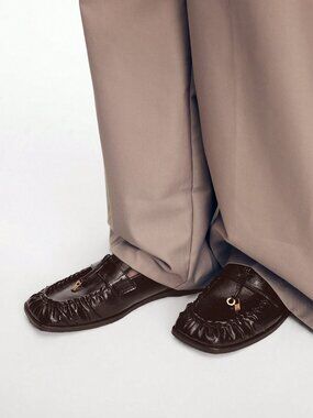 Coffee Brown Basics Women's Faux Leather Draped Flat Mule Loafers Plain Shoes